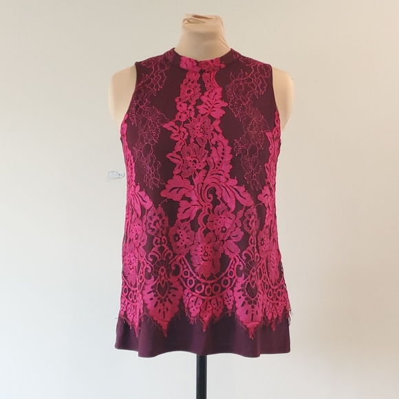 NWOT Maurices halter-neck sleeveless lace top, size L, reddish purple + pink - Picture 1 of 8